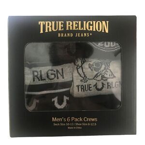 True Religion Brand Jeans Mens‎ 6 Pack Crew Socks - Size 10 - 13